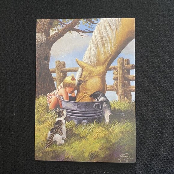 Combo Leanin' Tree Greeting Card/Magnet Horse Cats Child Country Don Crook© VTG - Picture 3 of 11